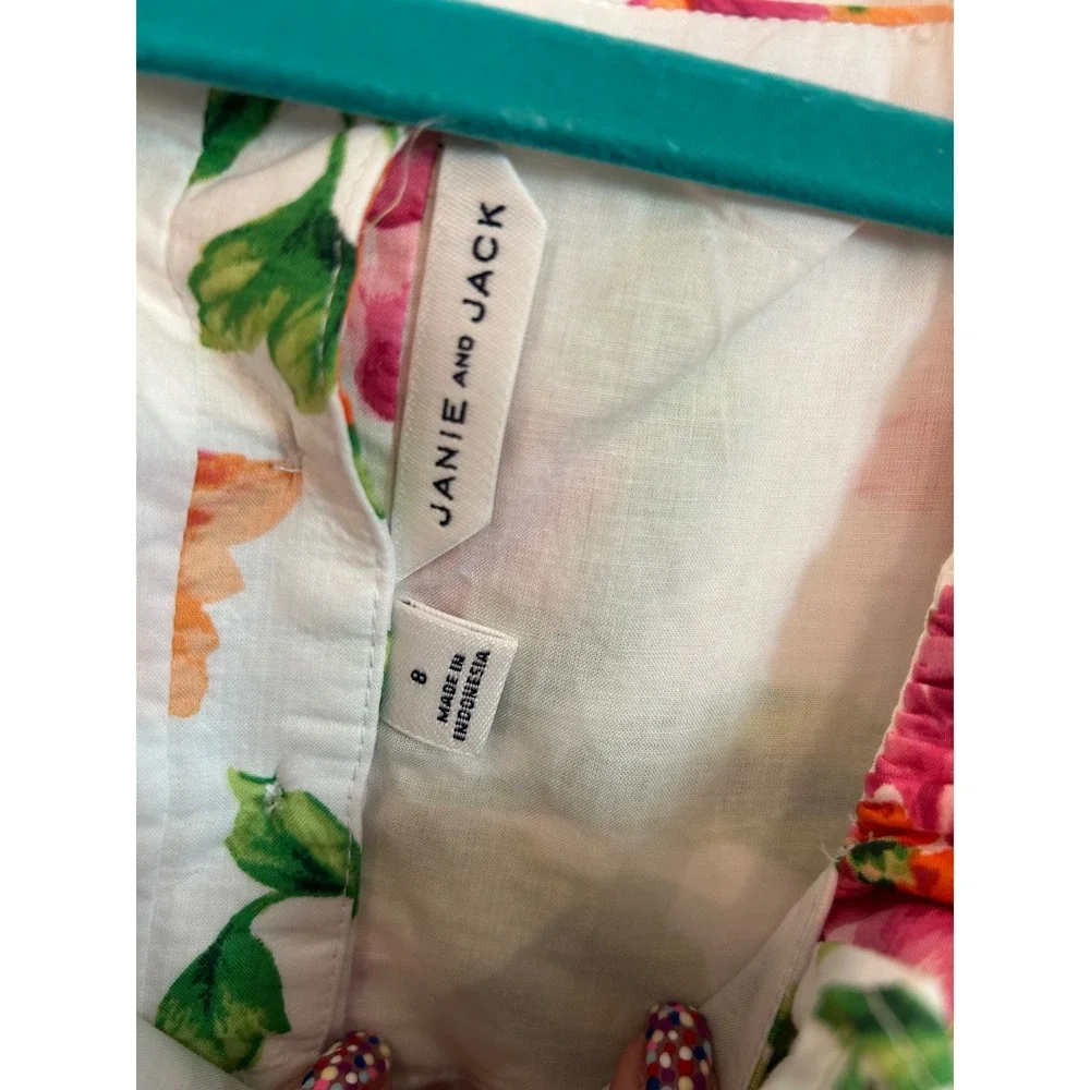 Janie and Jack Floral Dress White Pink Ruffle Tiered Button Back Summer Sundress
